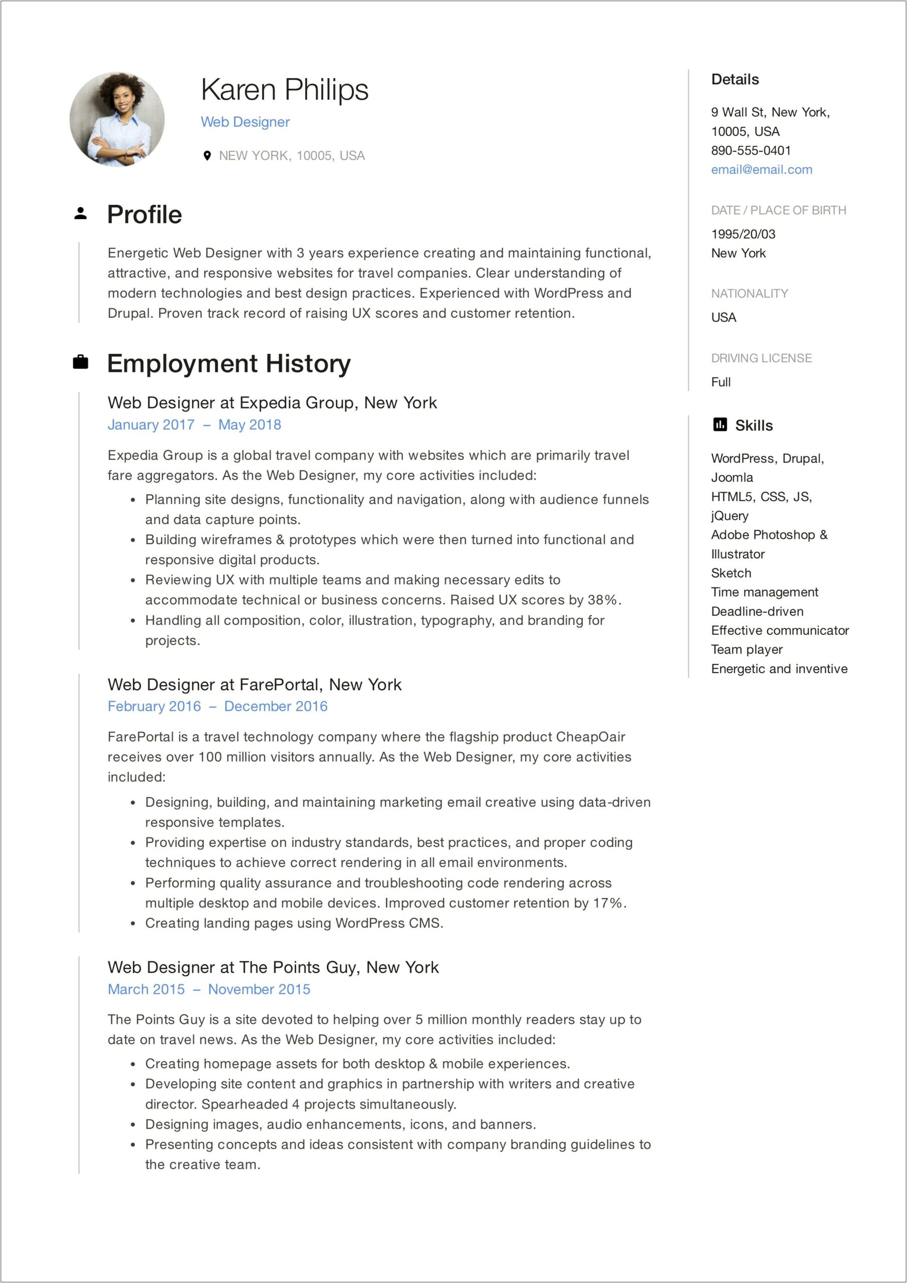 Professional Resume Website Design Examples