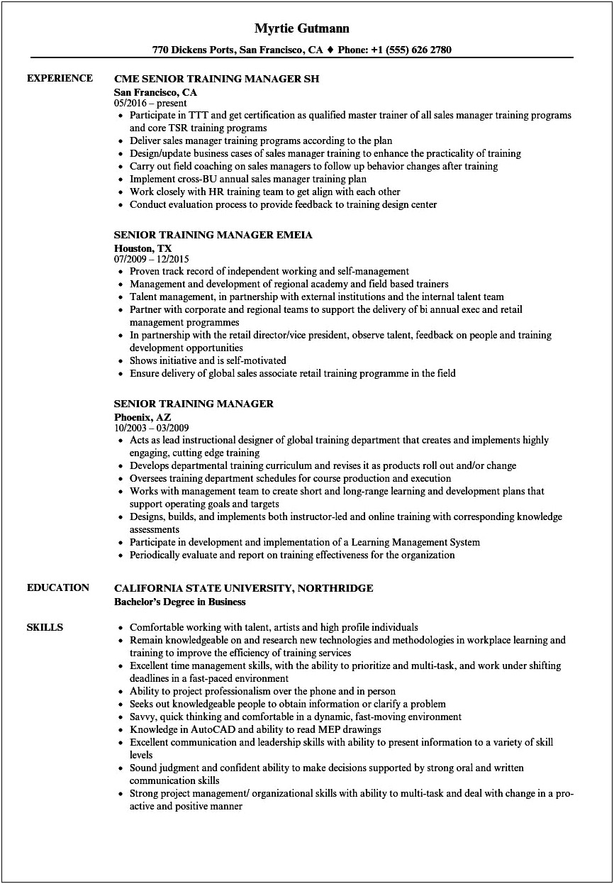 Professional Resume Writing Services Training Manager Examples