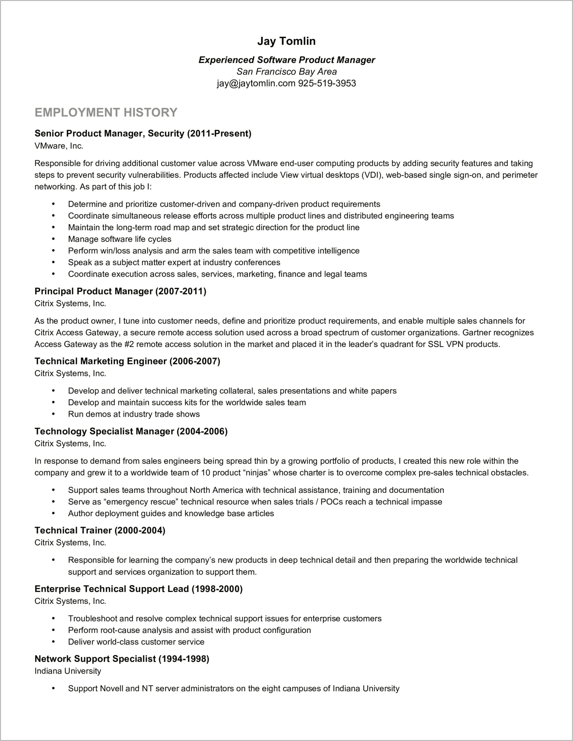 Professional Sales Management Silicon Valley Resume Cv