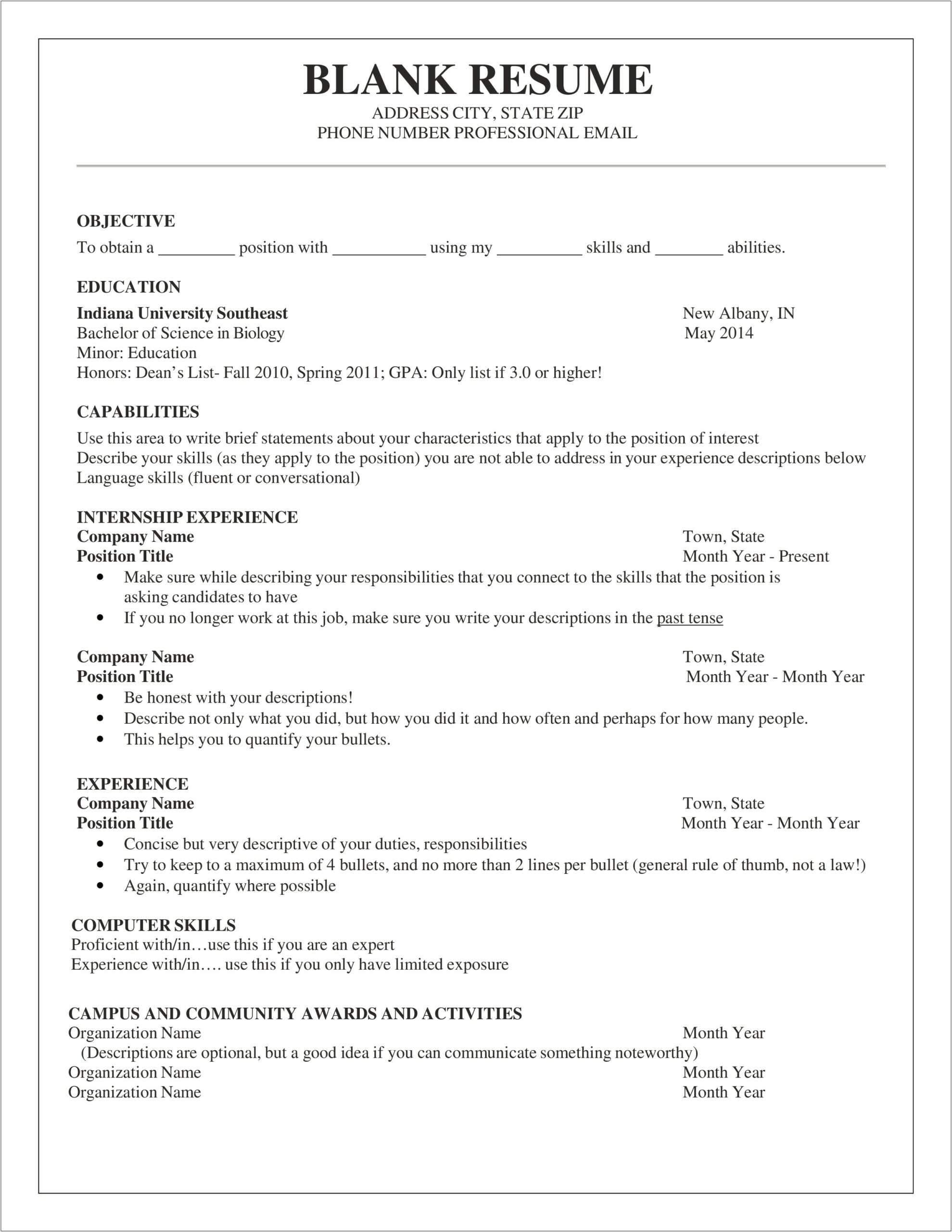 Professional Skills In Biology For Resume