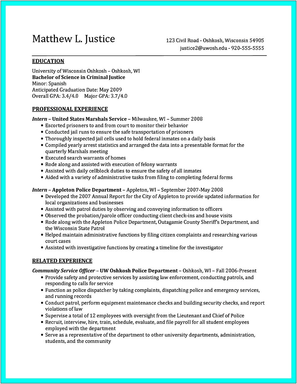 Professional Summary For Criminal Justice Resume
