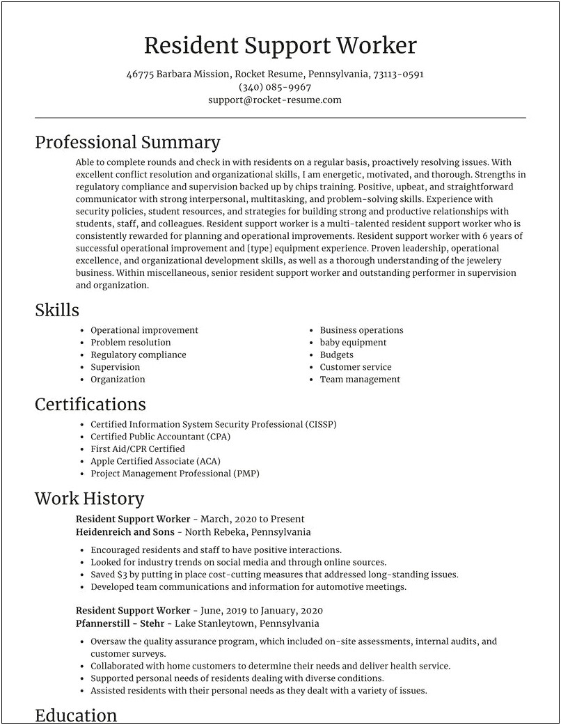 Professional Summary For Personal Support Worker Resume
