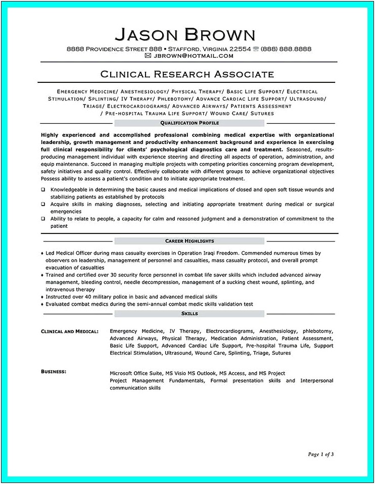 Professional Summary For Resume Clinical Research