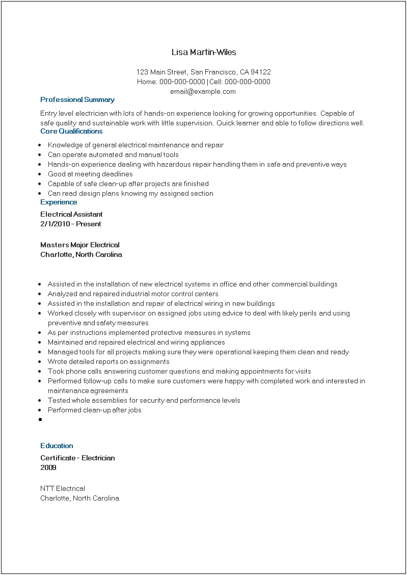 Professional Summary For Resume Entry Level