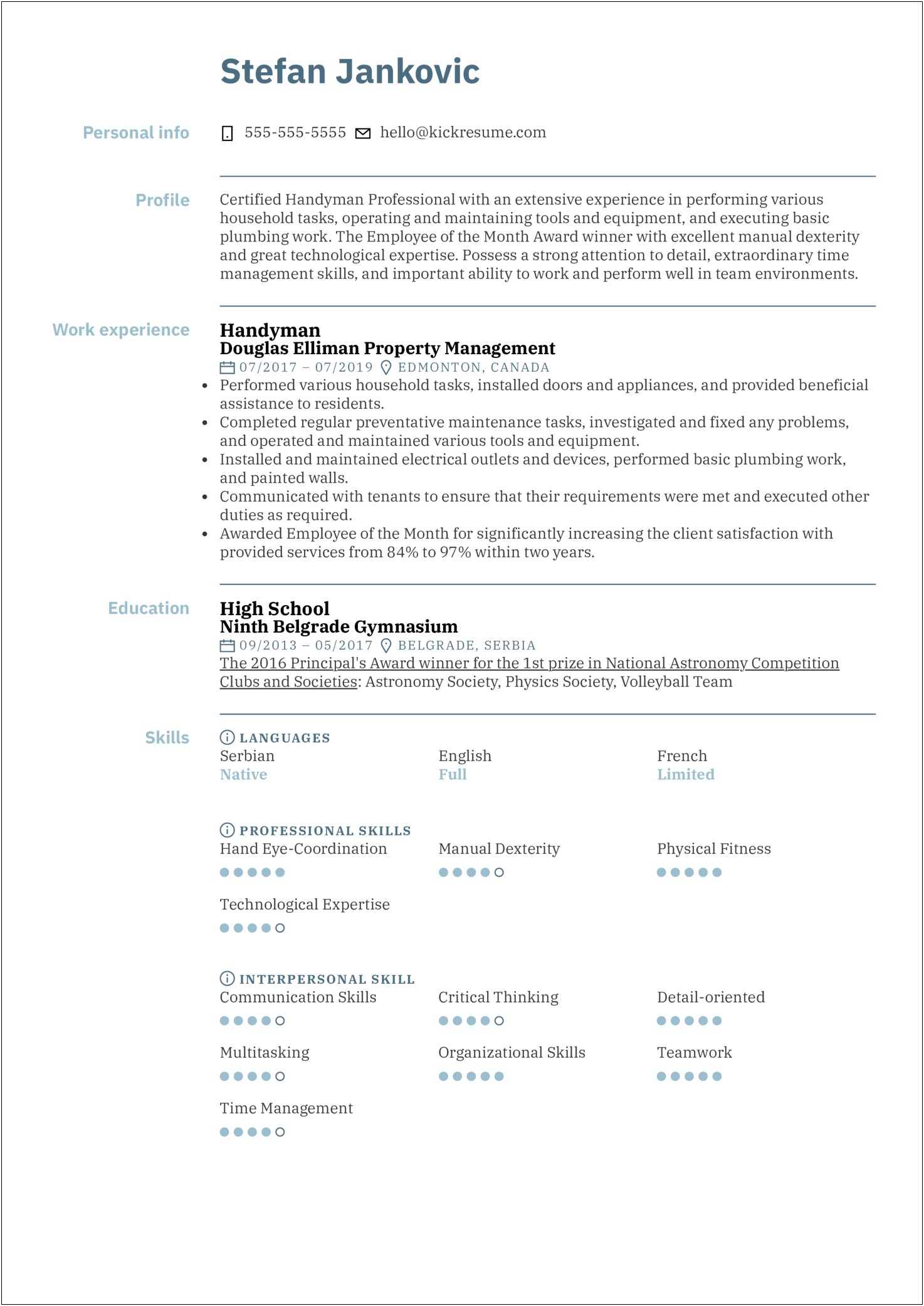 Professional Summary For Resume Example For Plumber