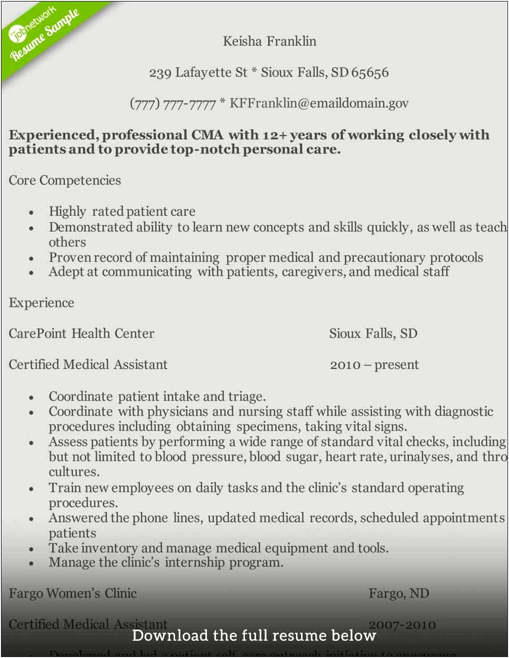 Professional Summary For Resume For Medical Assistant