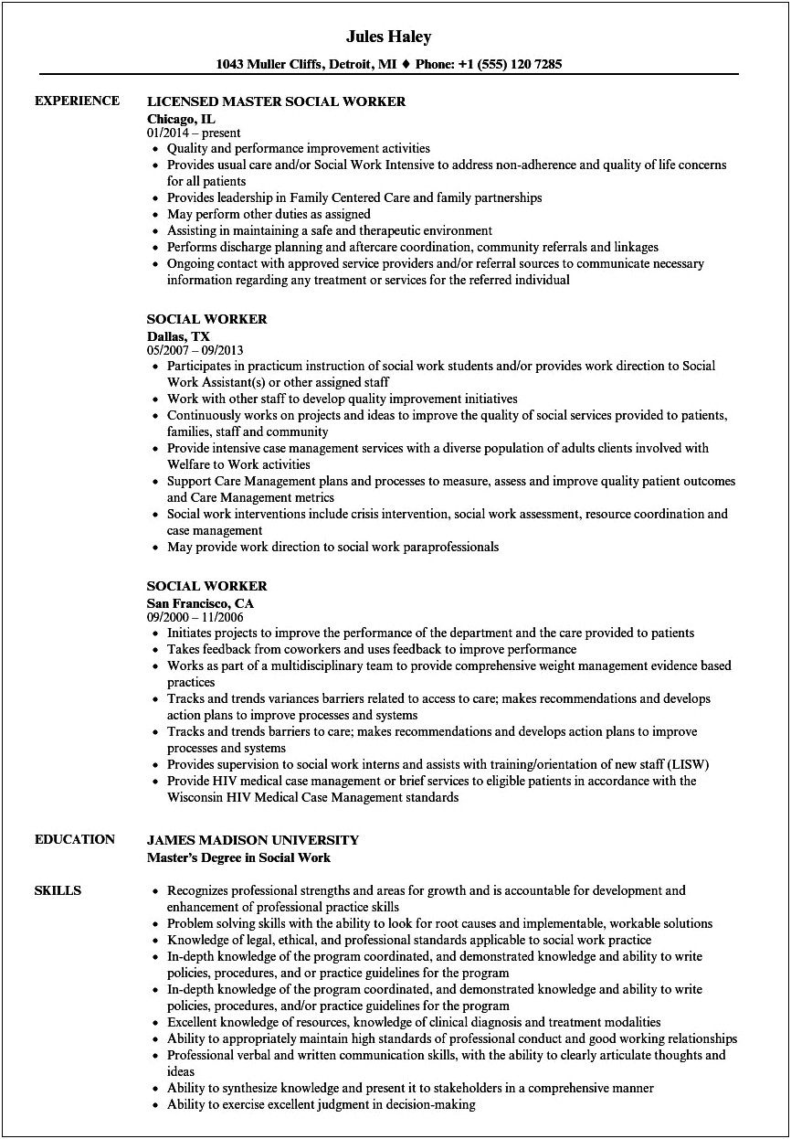 Professional Summary For Social Worker Resume