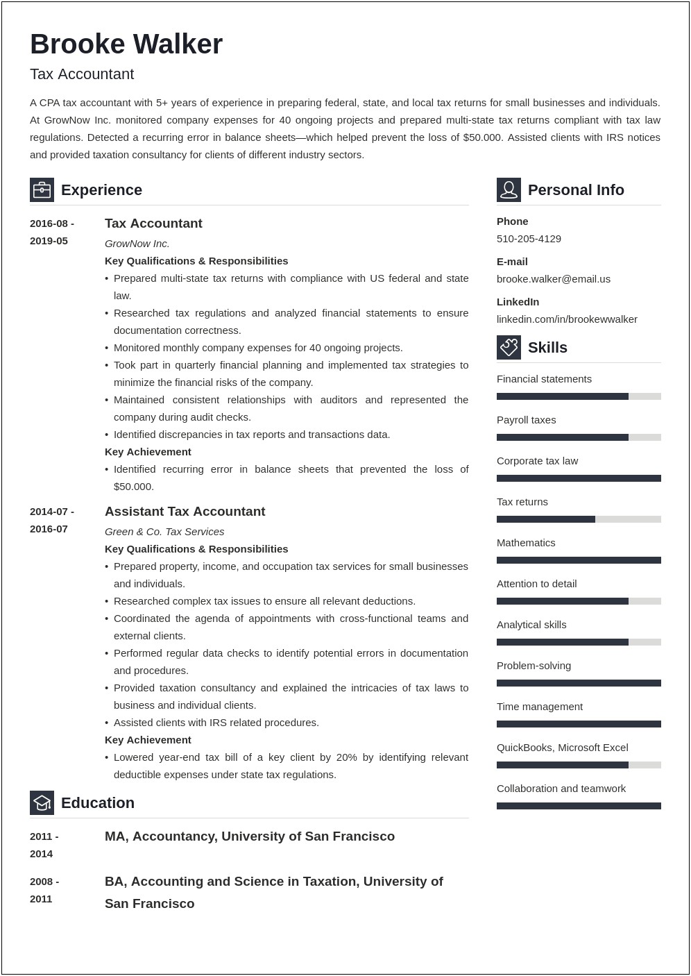 Professional Summary Of Tax Manager Resume