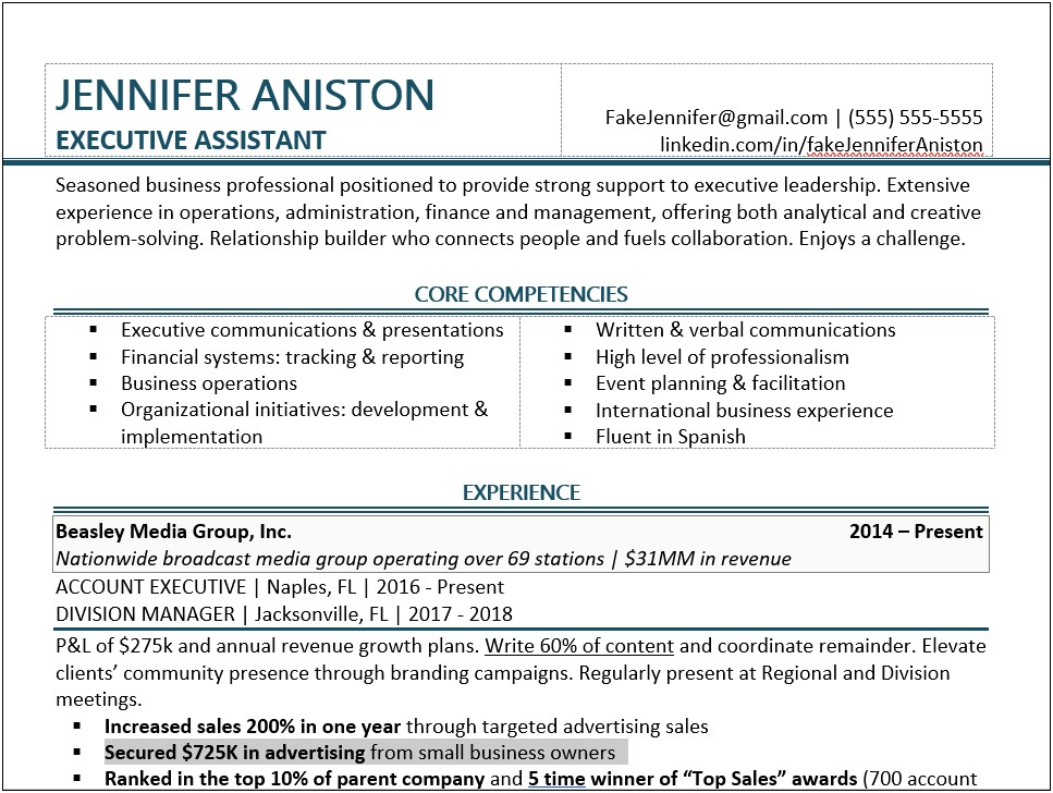 Professional Summary On A Resume Examples