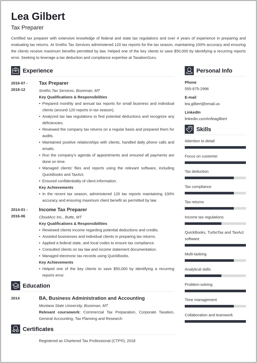 Professional Tax Preparer Resume Templates To Download