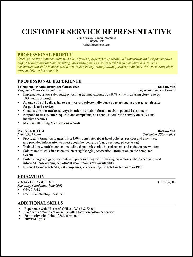 Profile For A Resume Sample