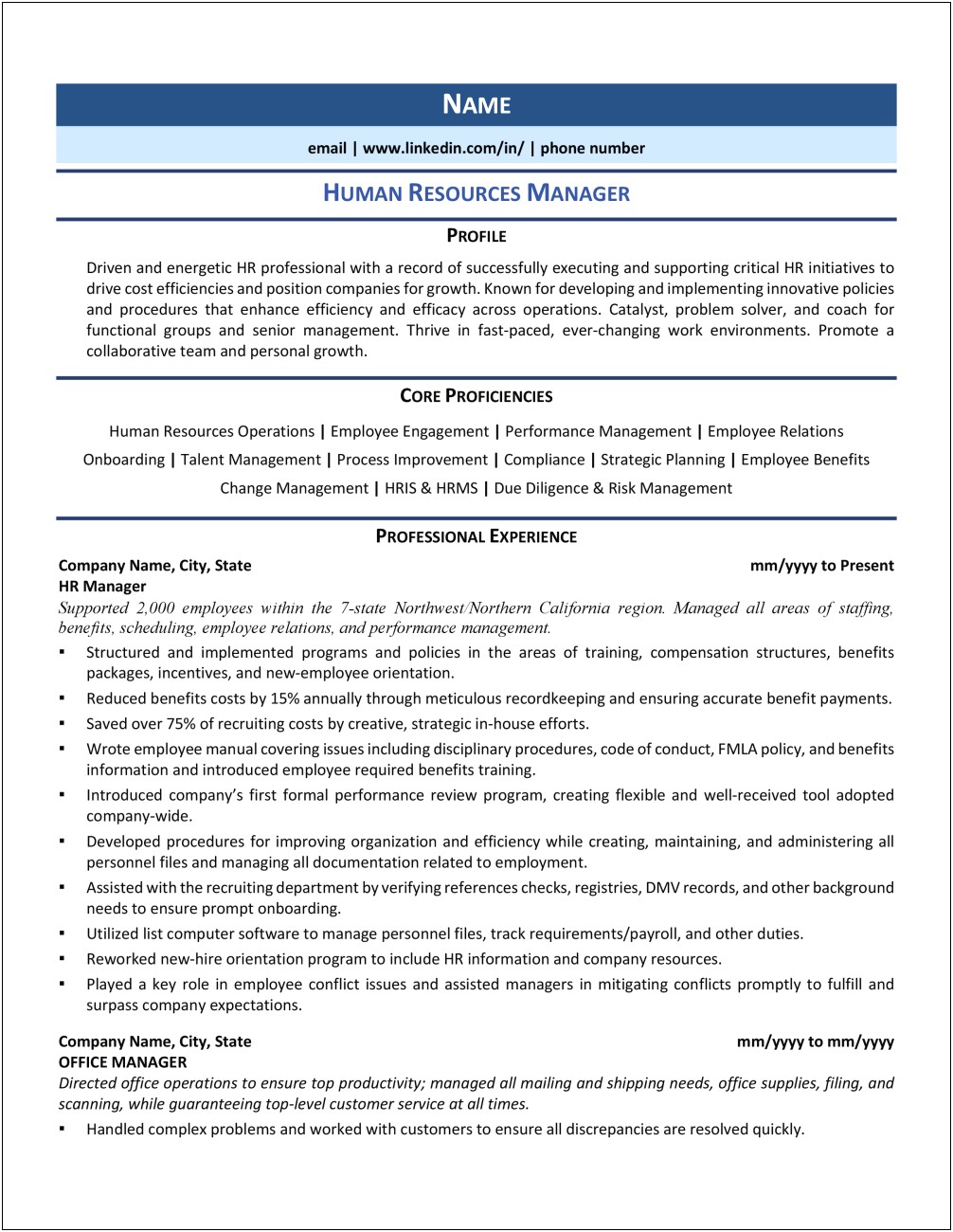 Profile Of A Manager For Resume