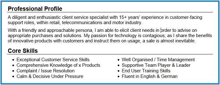 Profile Part Of A Resume Example