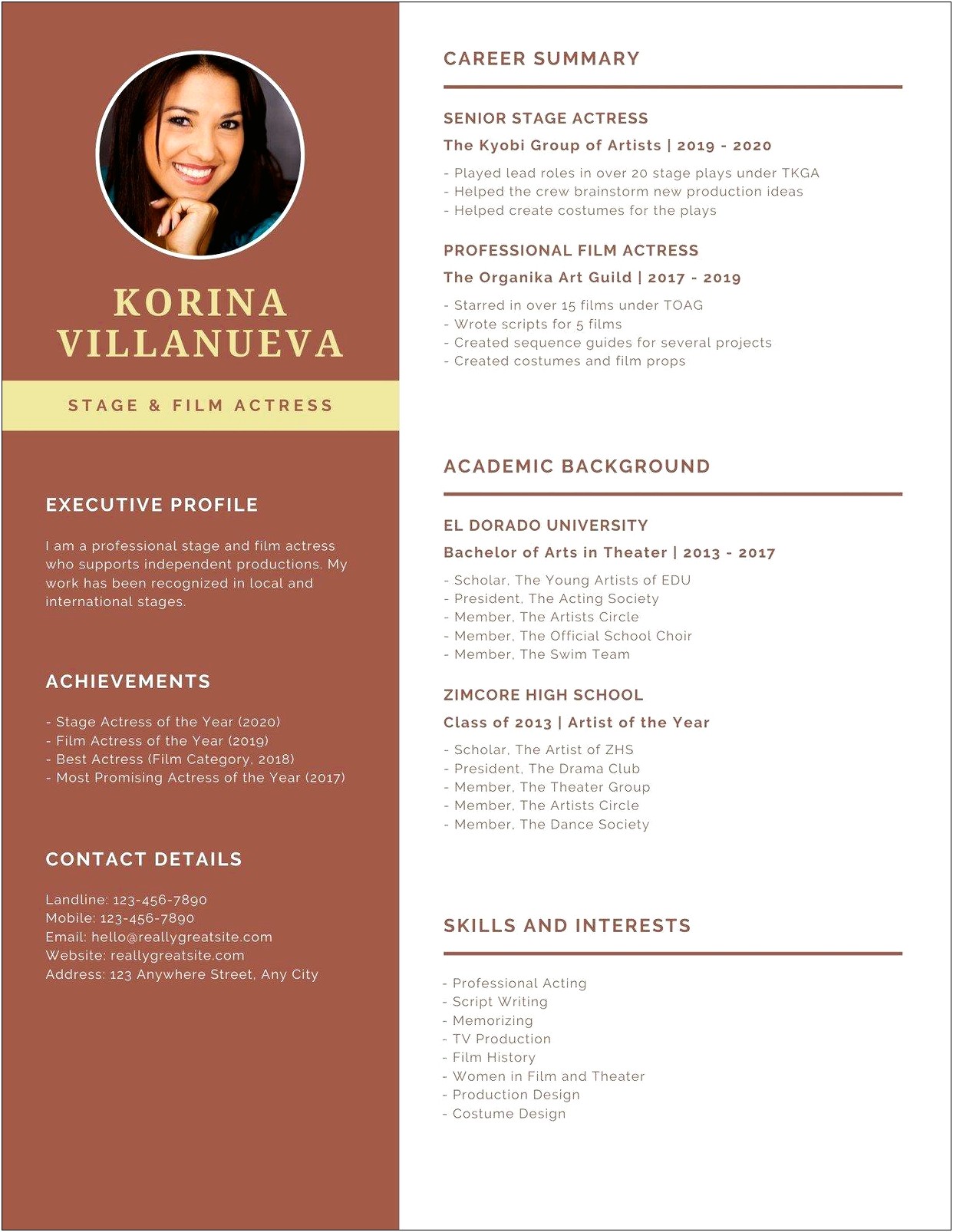 Profile Part Of A Resume Film Examples