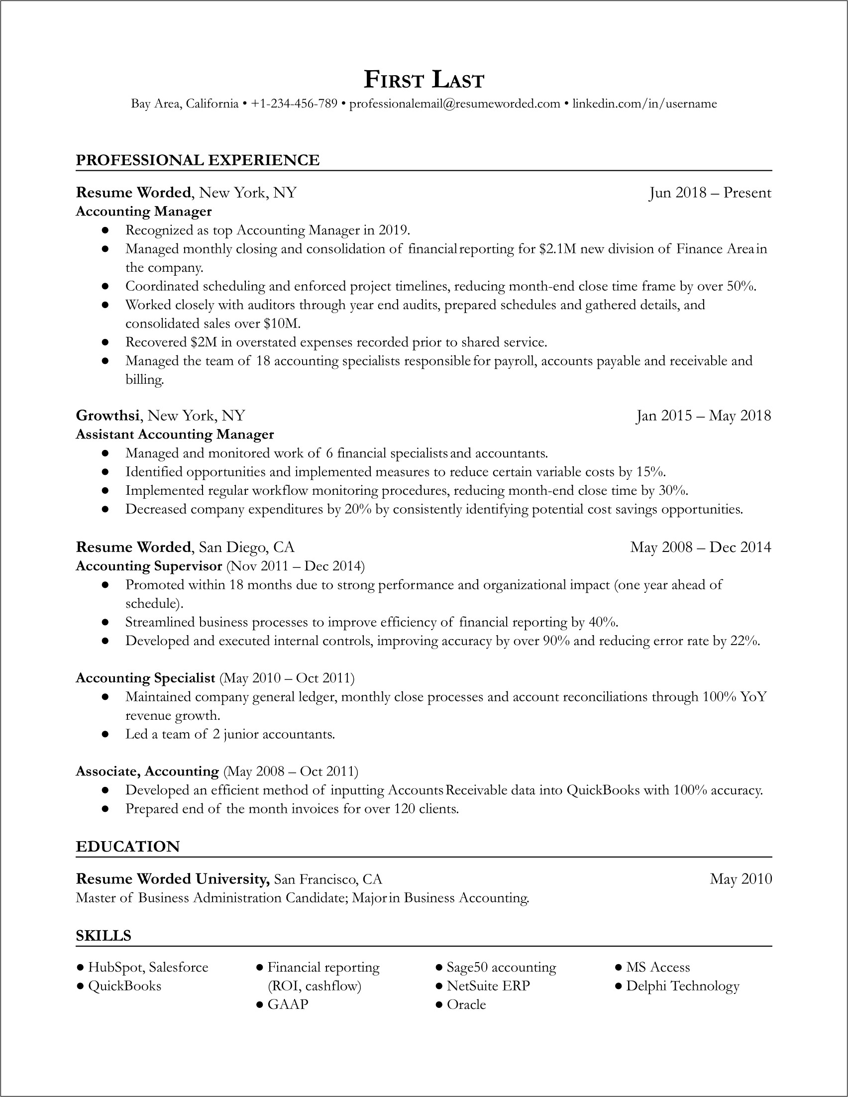 Profile Resume Examples For Accounting