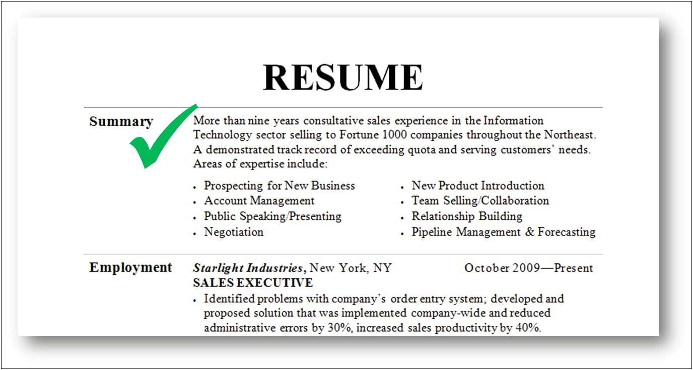 Profile Sentence For Resume Examples