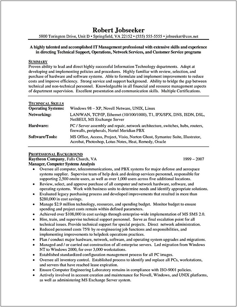 Profile Statement On Resume For Project Manager