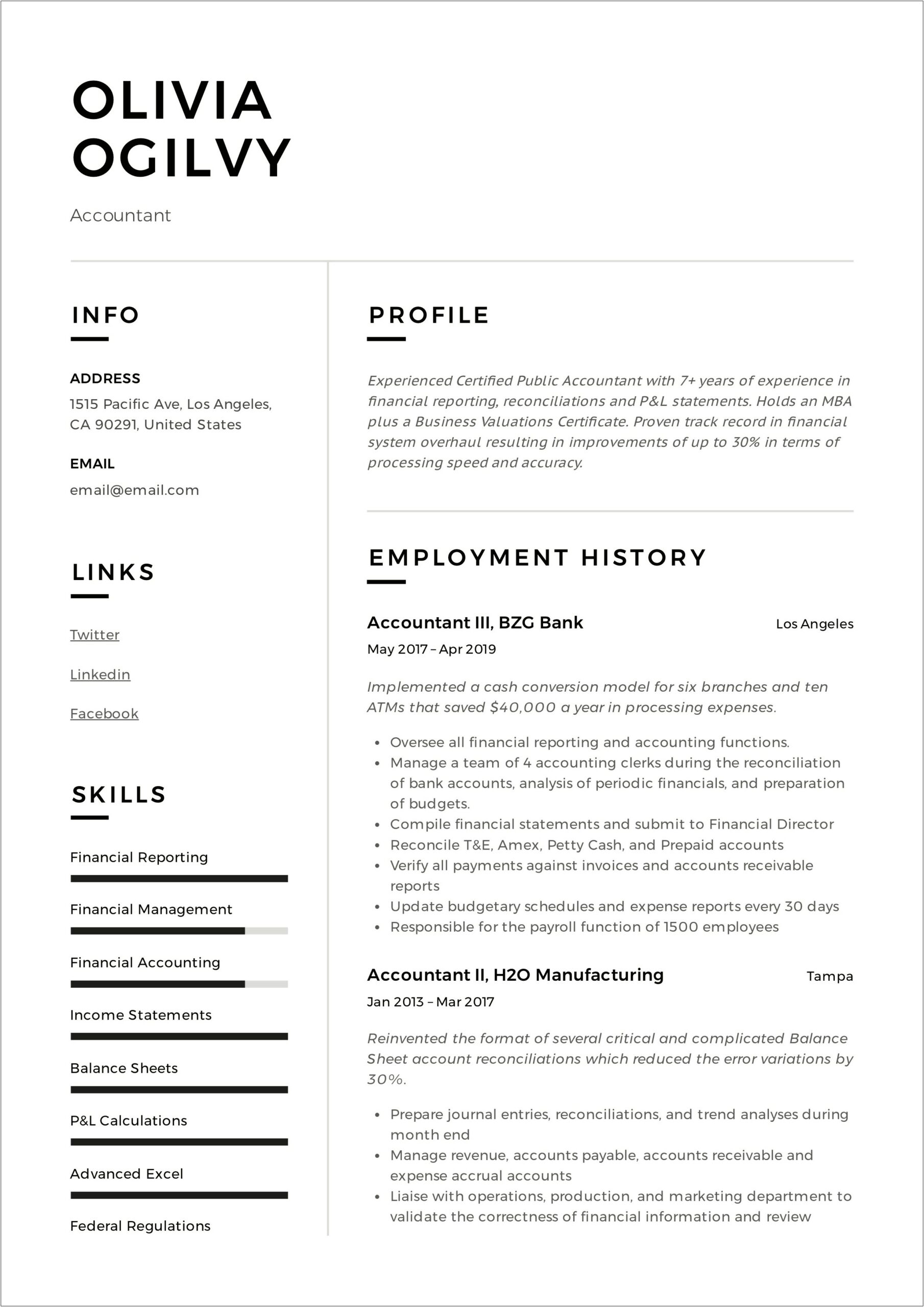 Project Accounting Job Description Resume