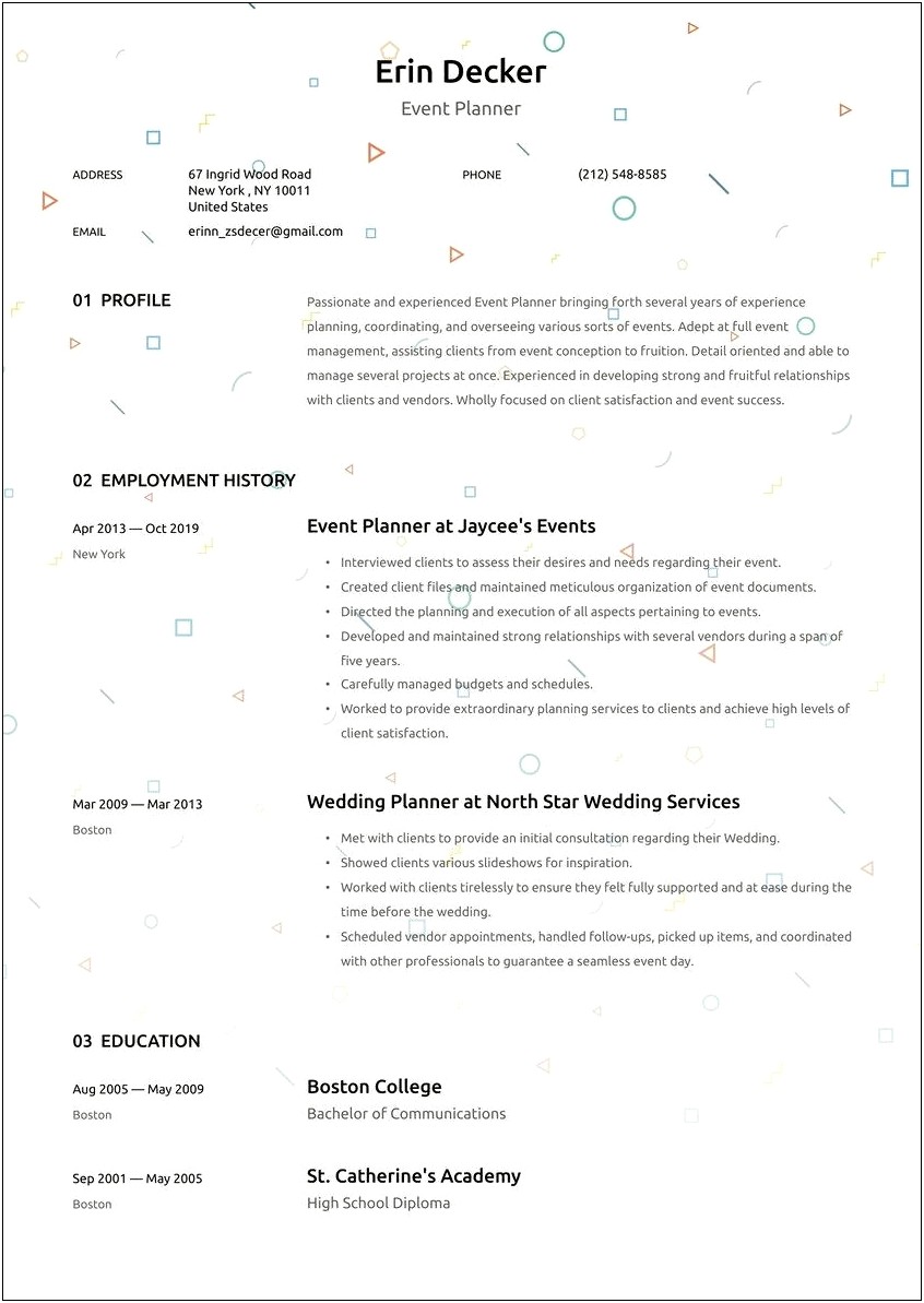 Project And Event Management Resume