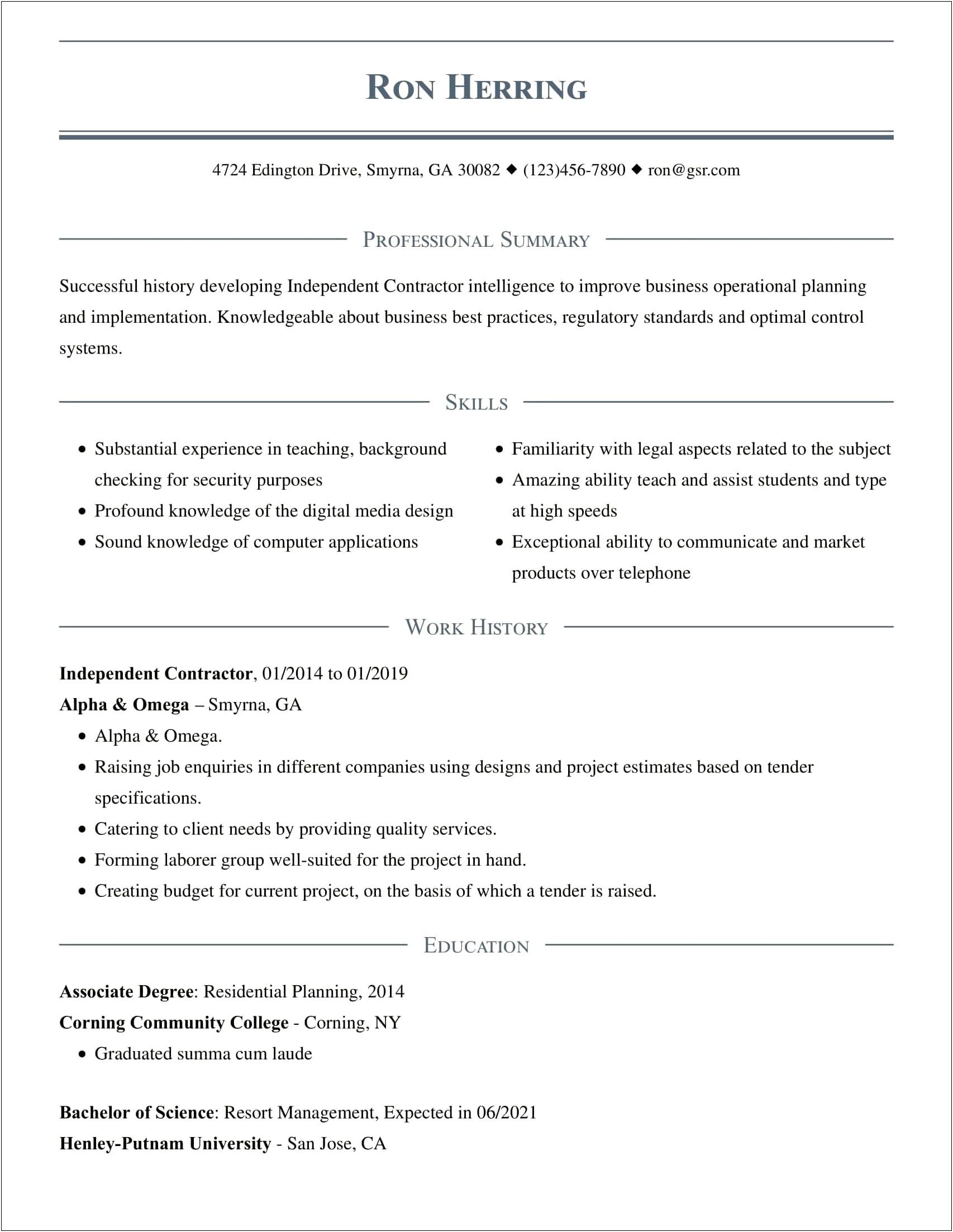 Project Based Resume Template Free