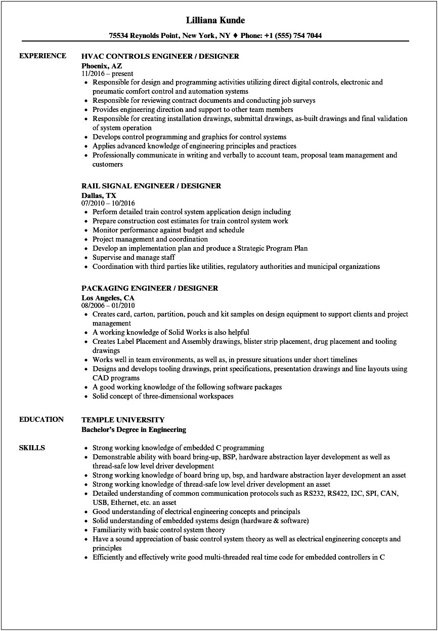 Project Controls Engineer Resume Sample