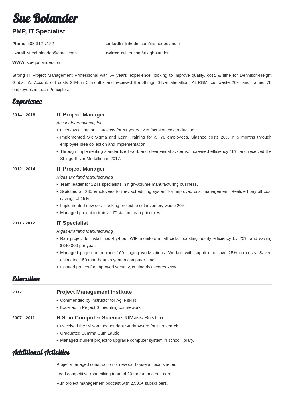 Project Description Example For Resume