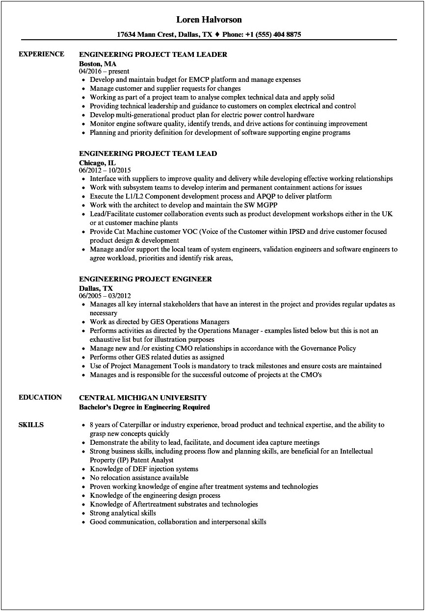Project List Example For Resume