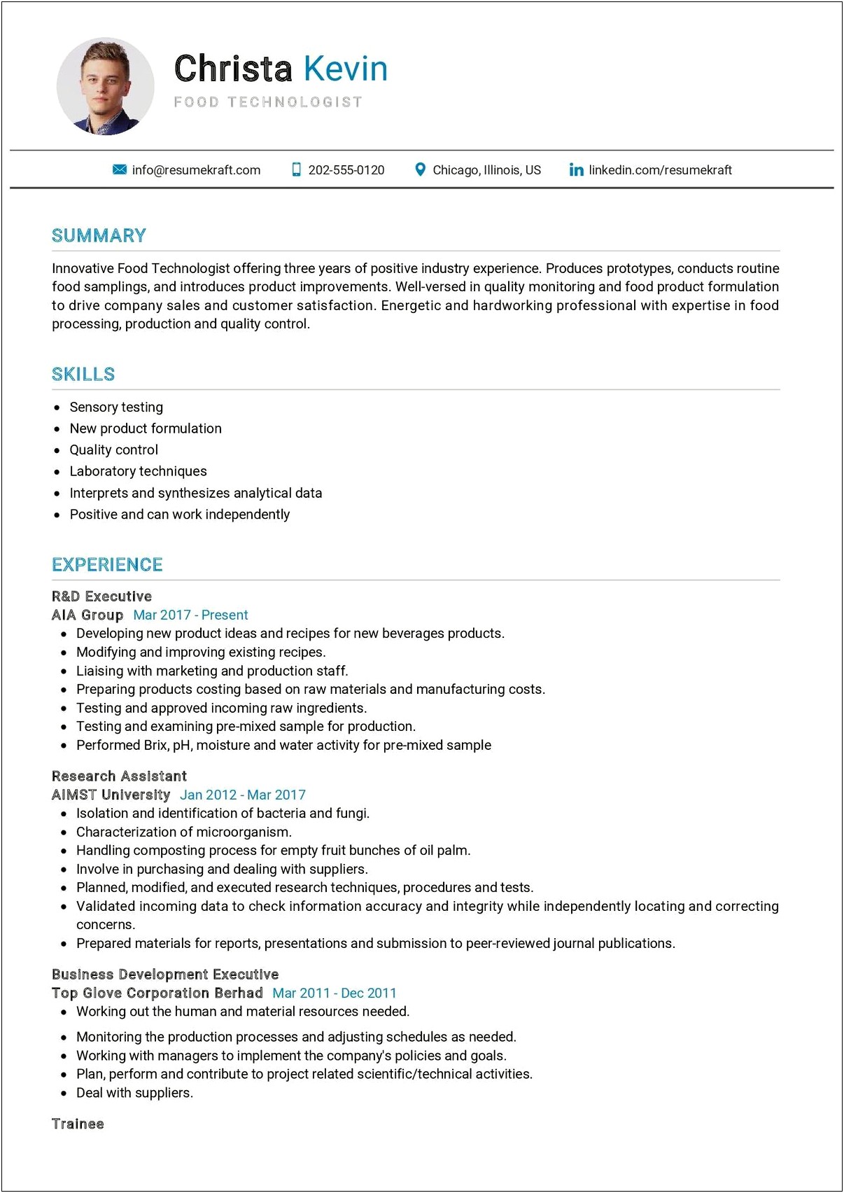 Project Management For Food Industry Resume
