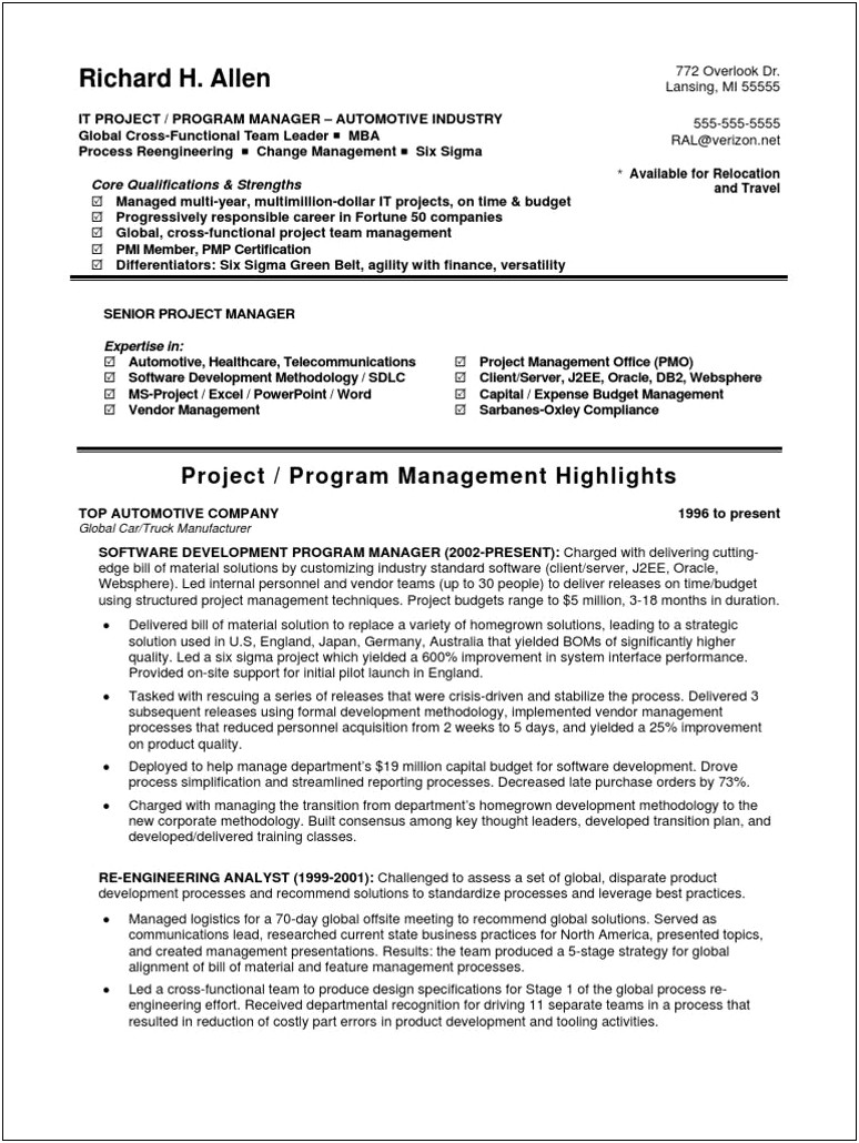 Project Management Office Resume Pdf