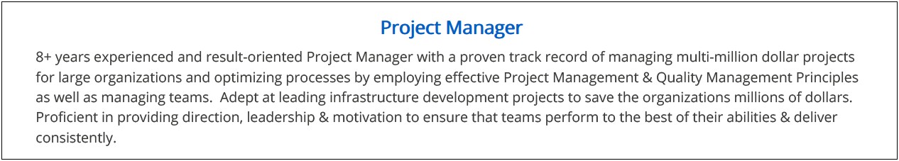 Project Management Professional Summary Resume