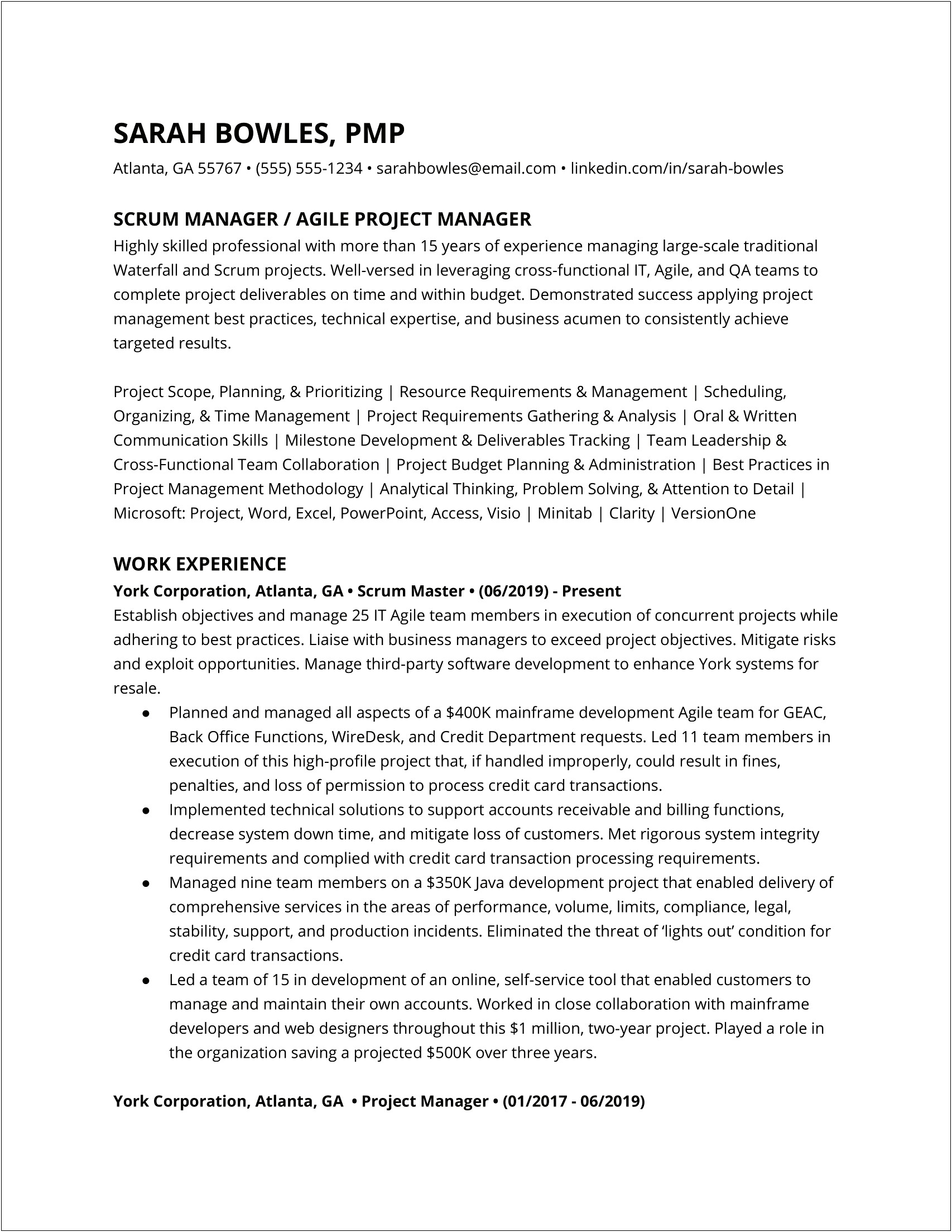 Project Management Resume Examples 2019