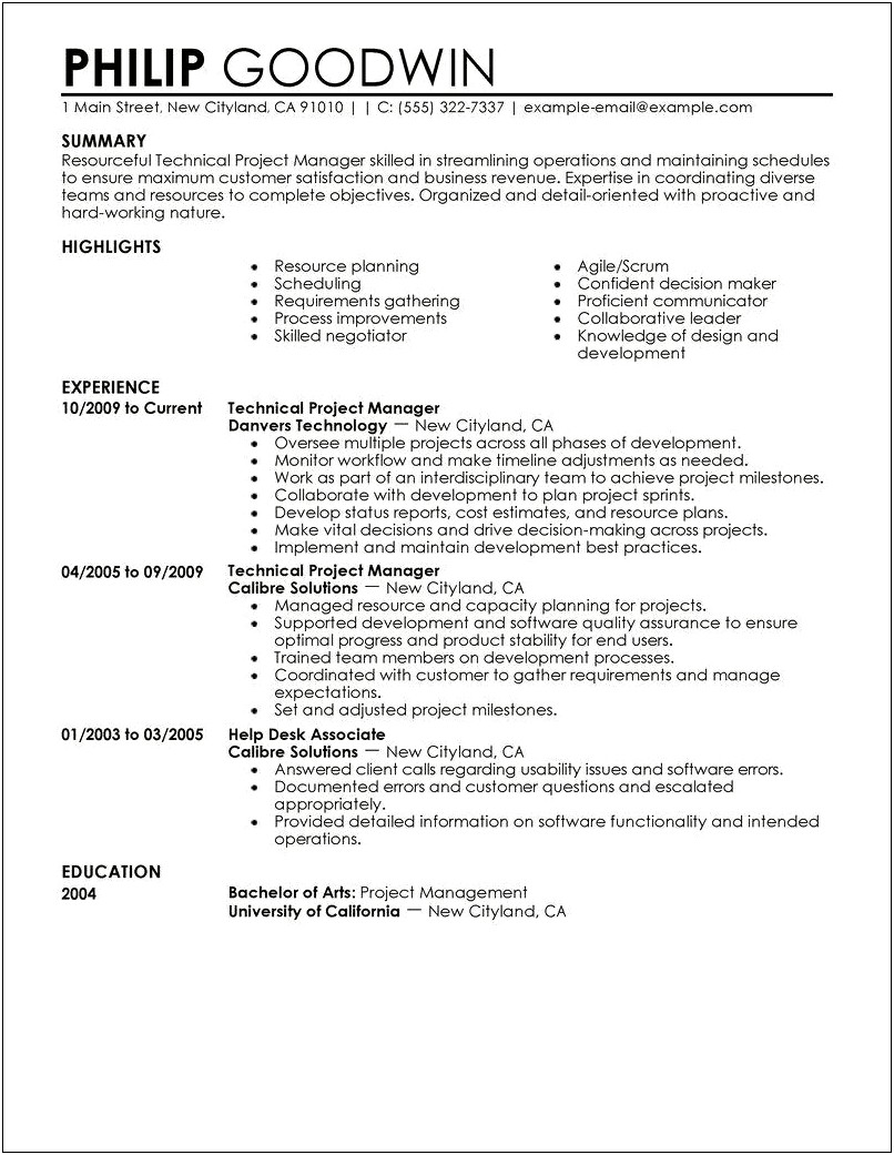 Project Management Resume Objective Examples