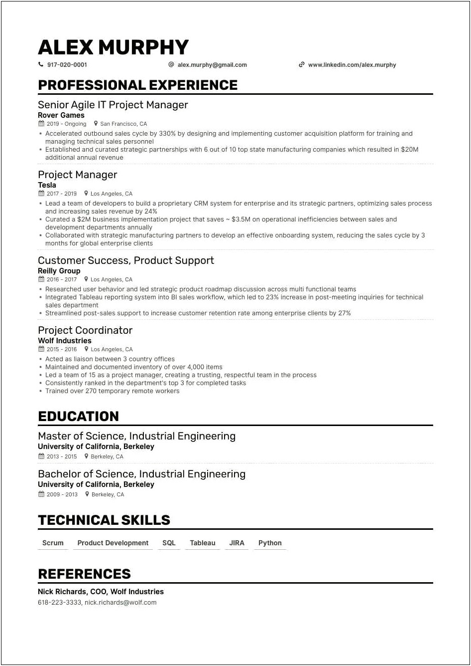 Project Management Scrum Master Resume