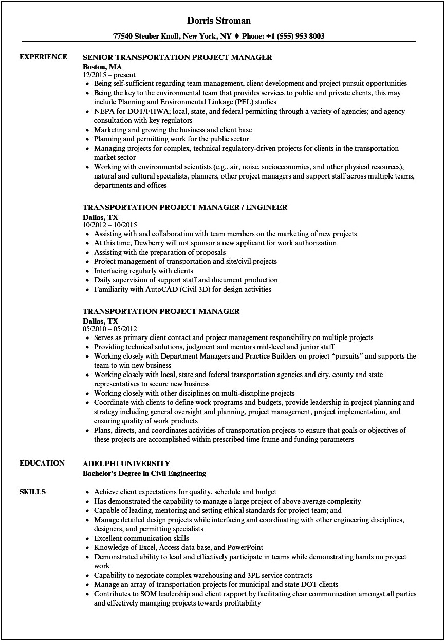 Project Manager Bullets For Resume