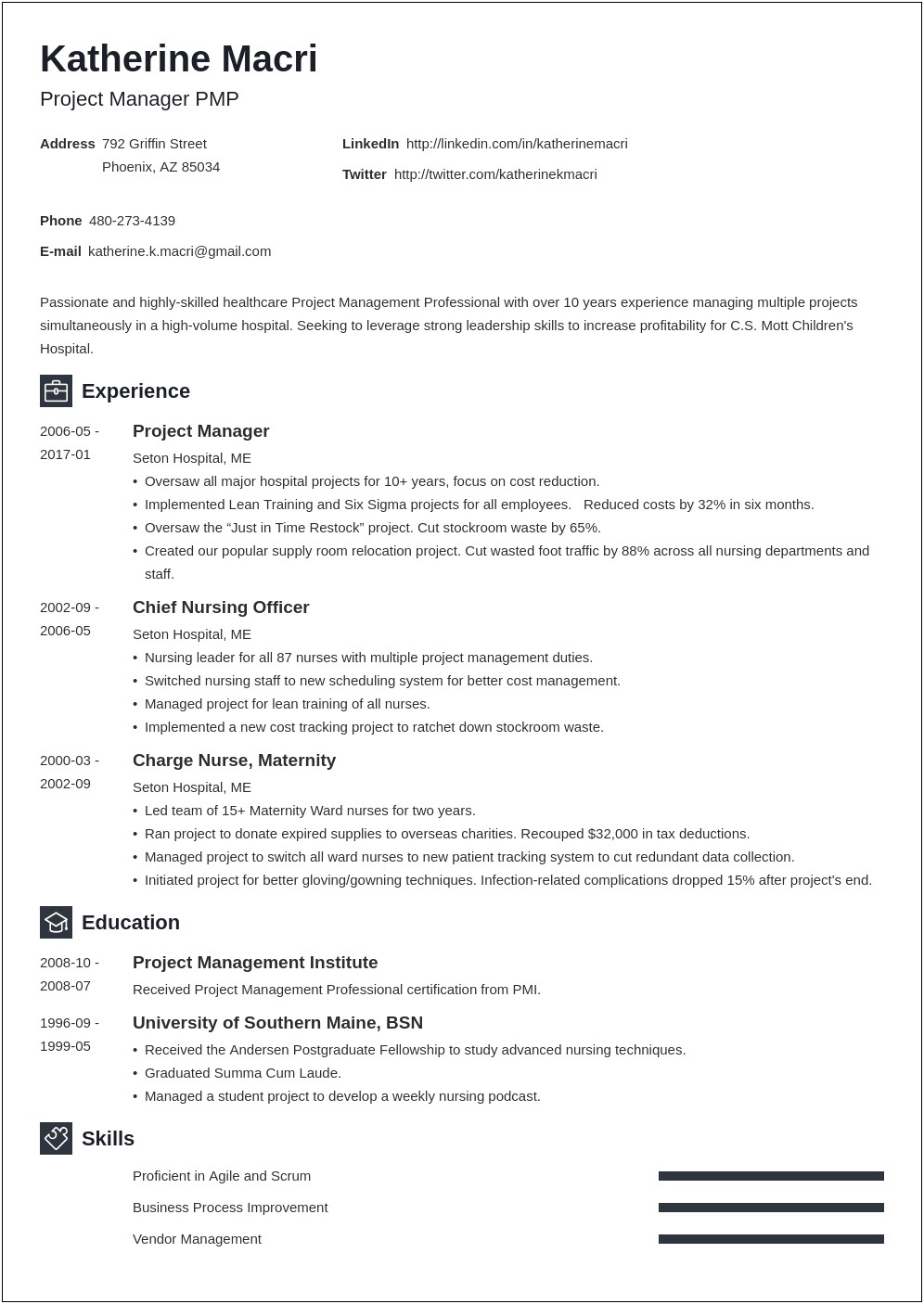 Project Manager Chronological Resume Free