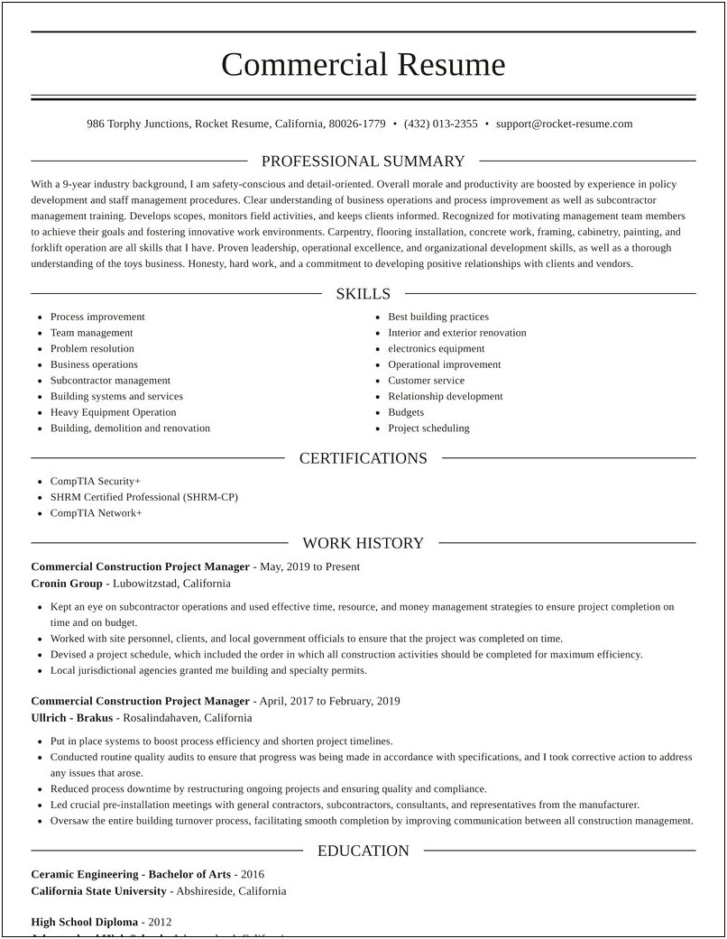 Project Manager Construction Resume Writers