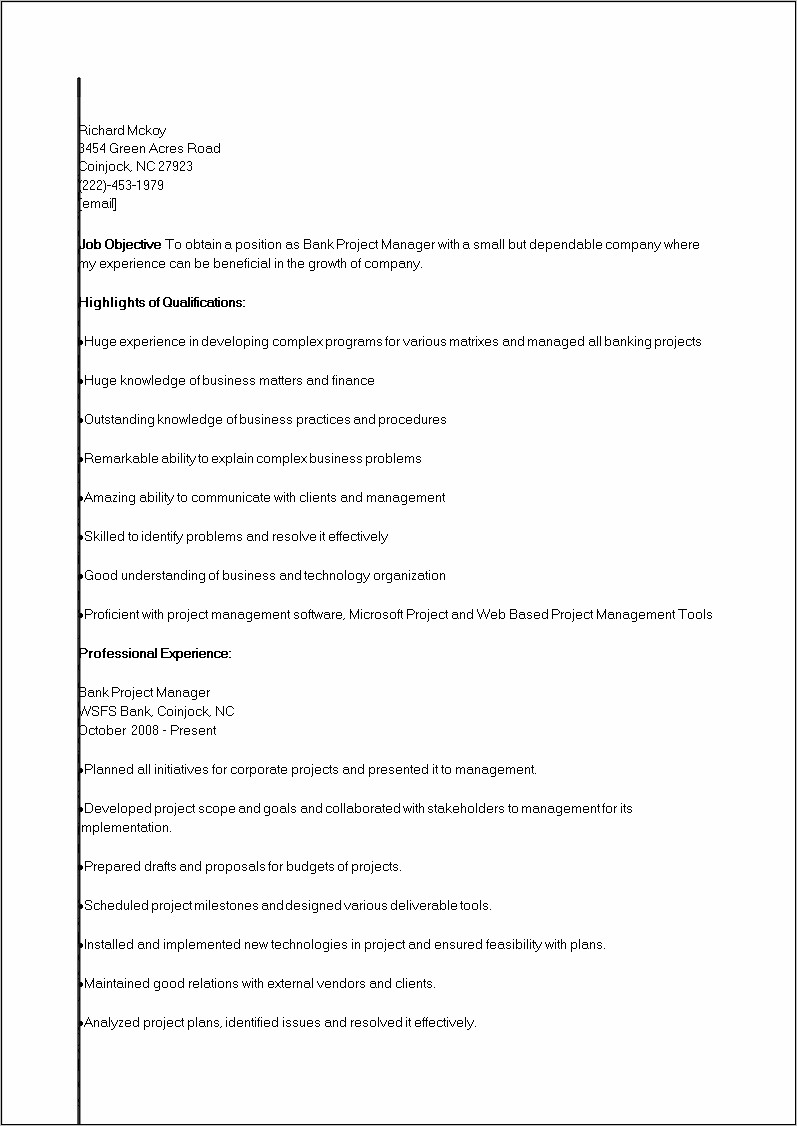 Project Manager Objective Resume Samples