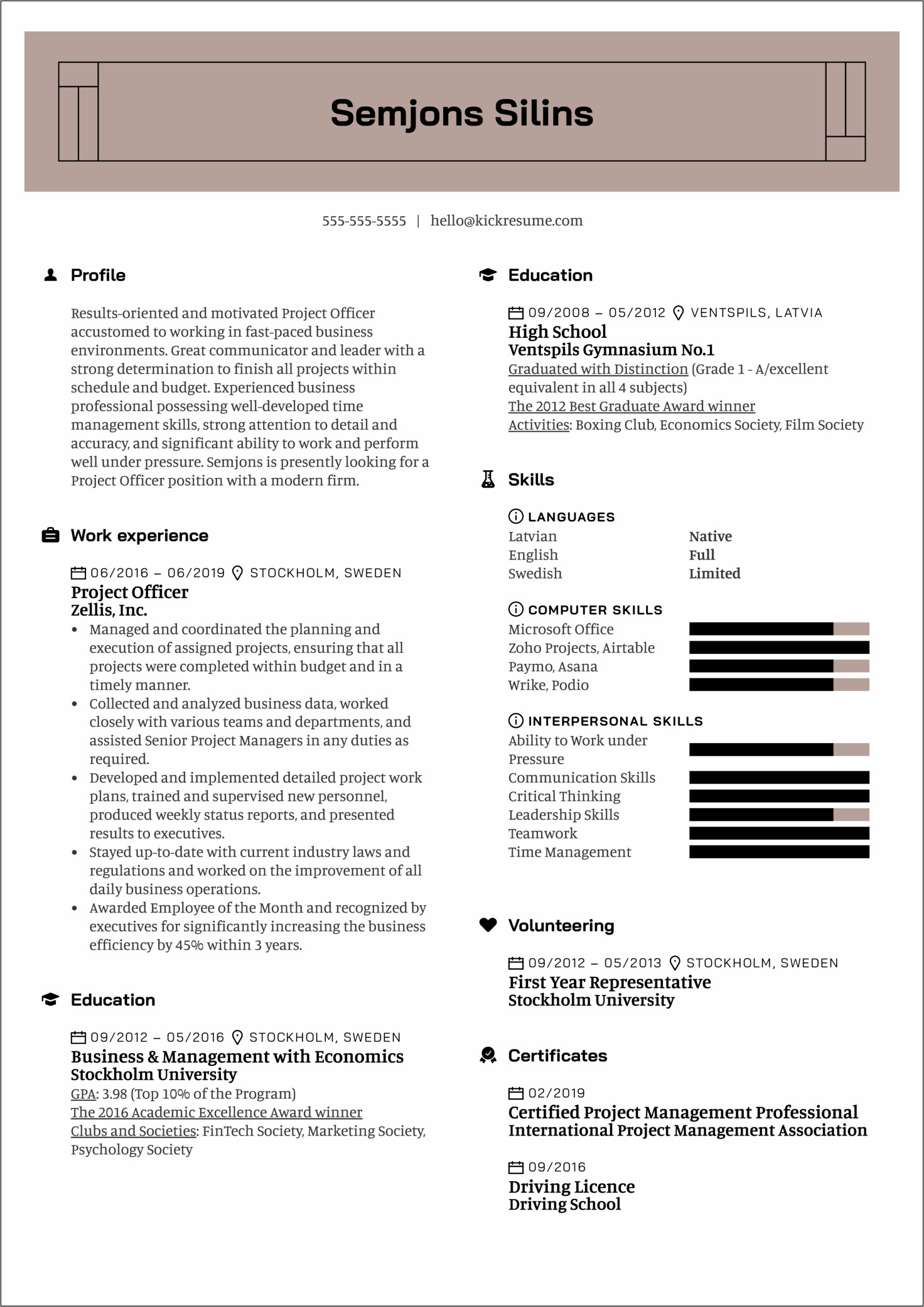 Project Manager Representation In Resume