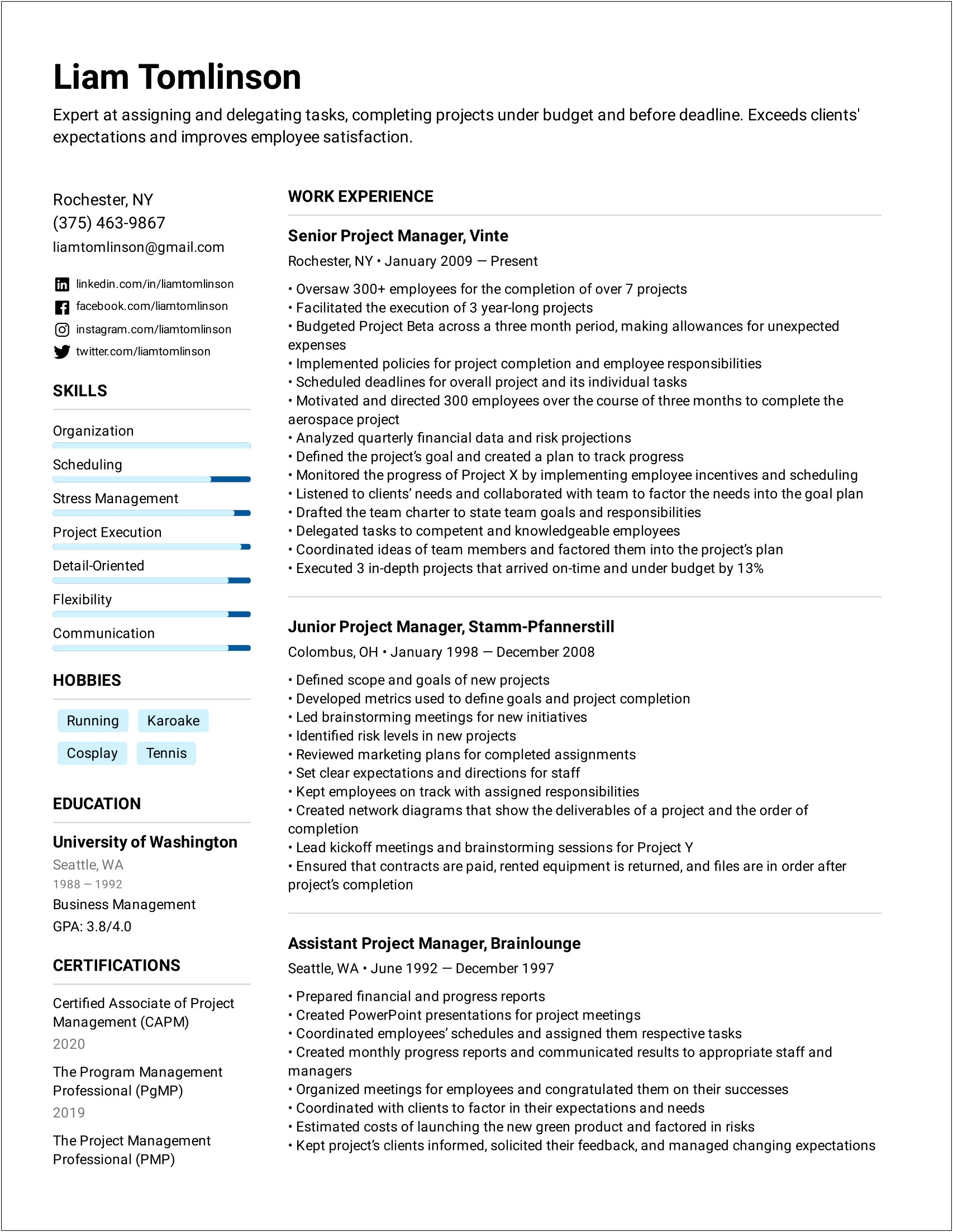 Project Manager Resume Blurb Examples