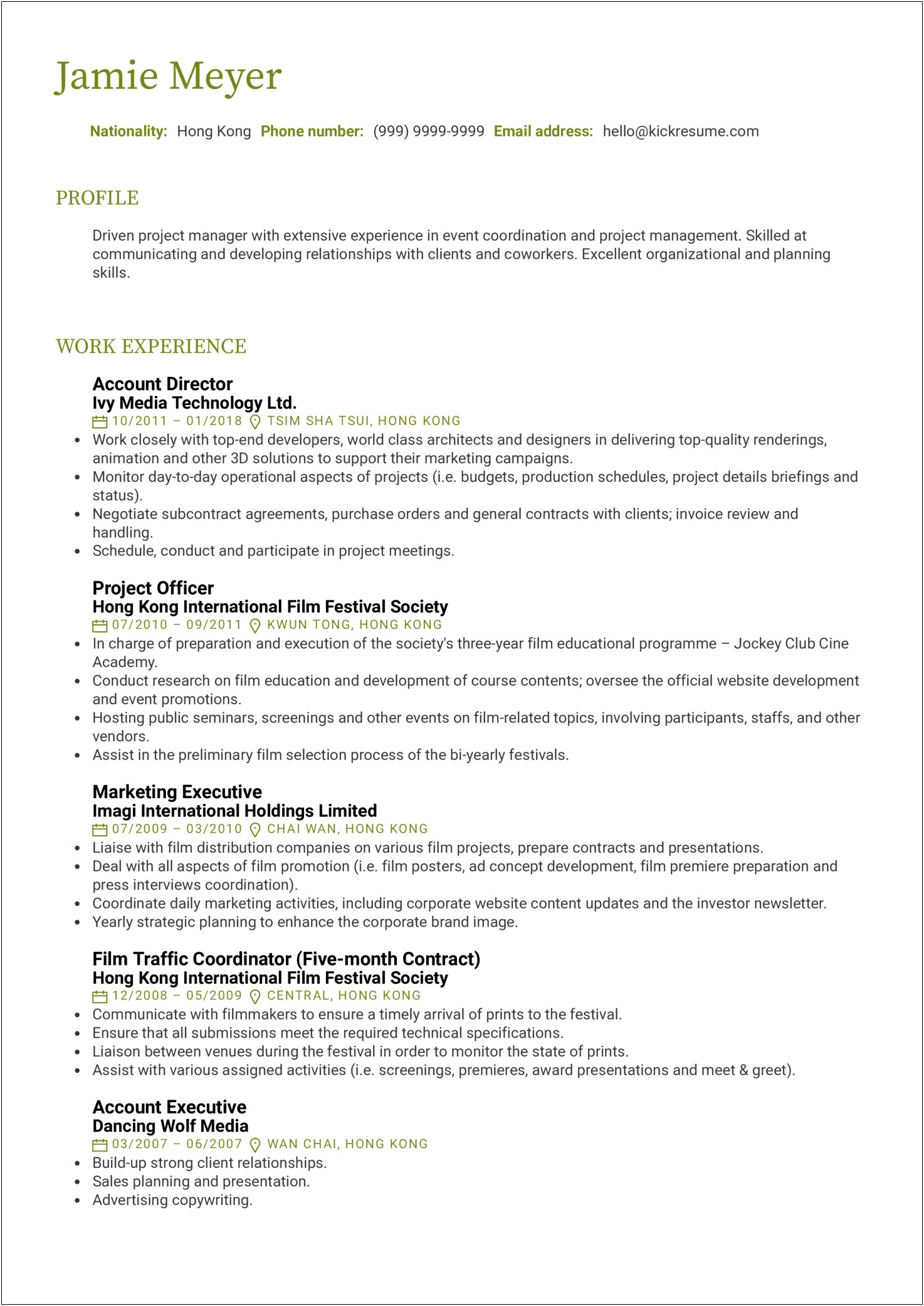 Project Manager Resume Event Planning