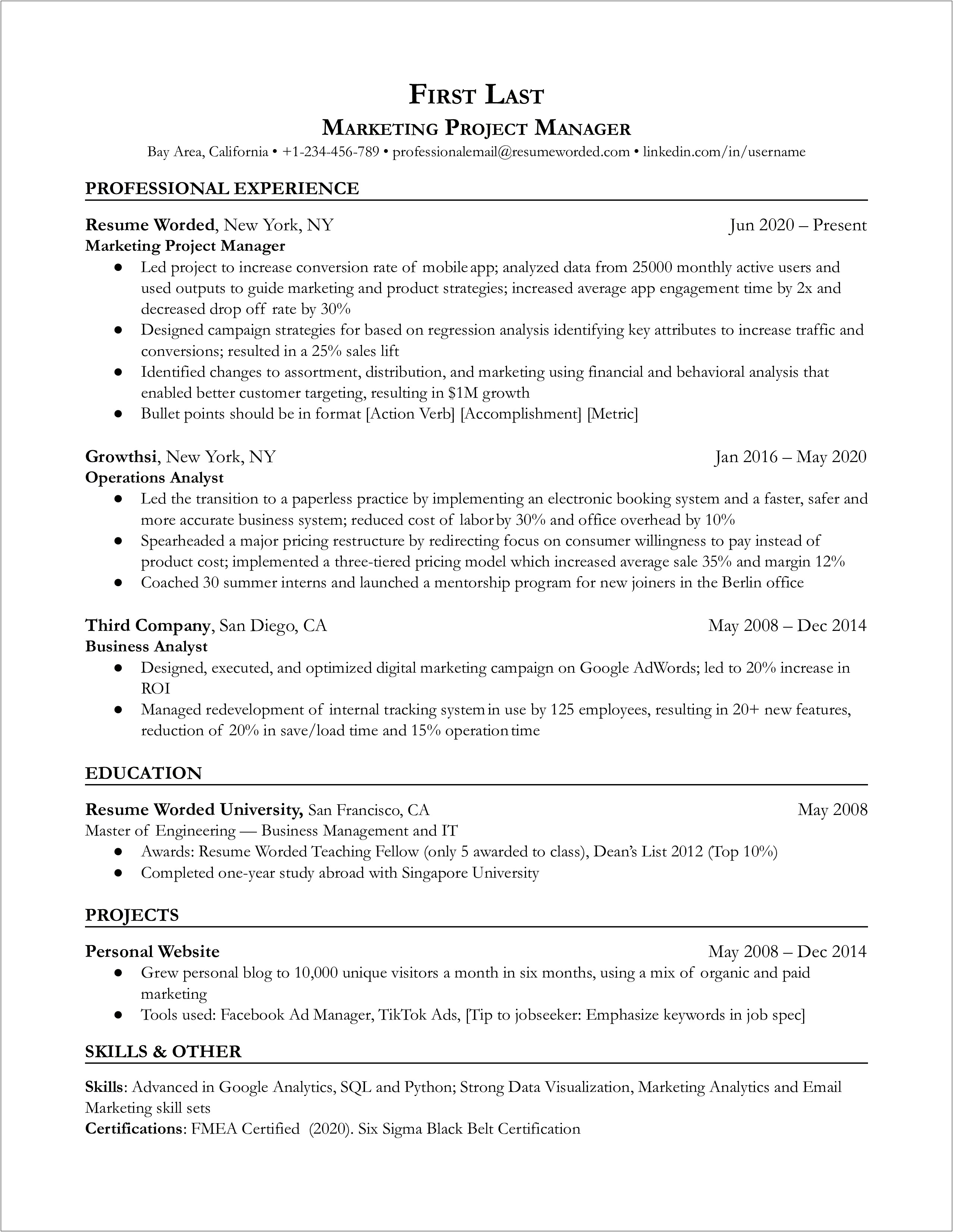 Project Manager Resume Example Linkedin