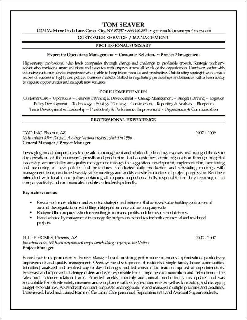 Project Manager Resume Examples Construction