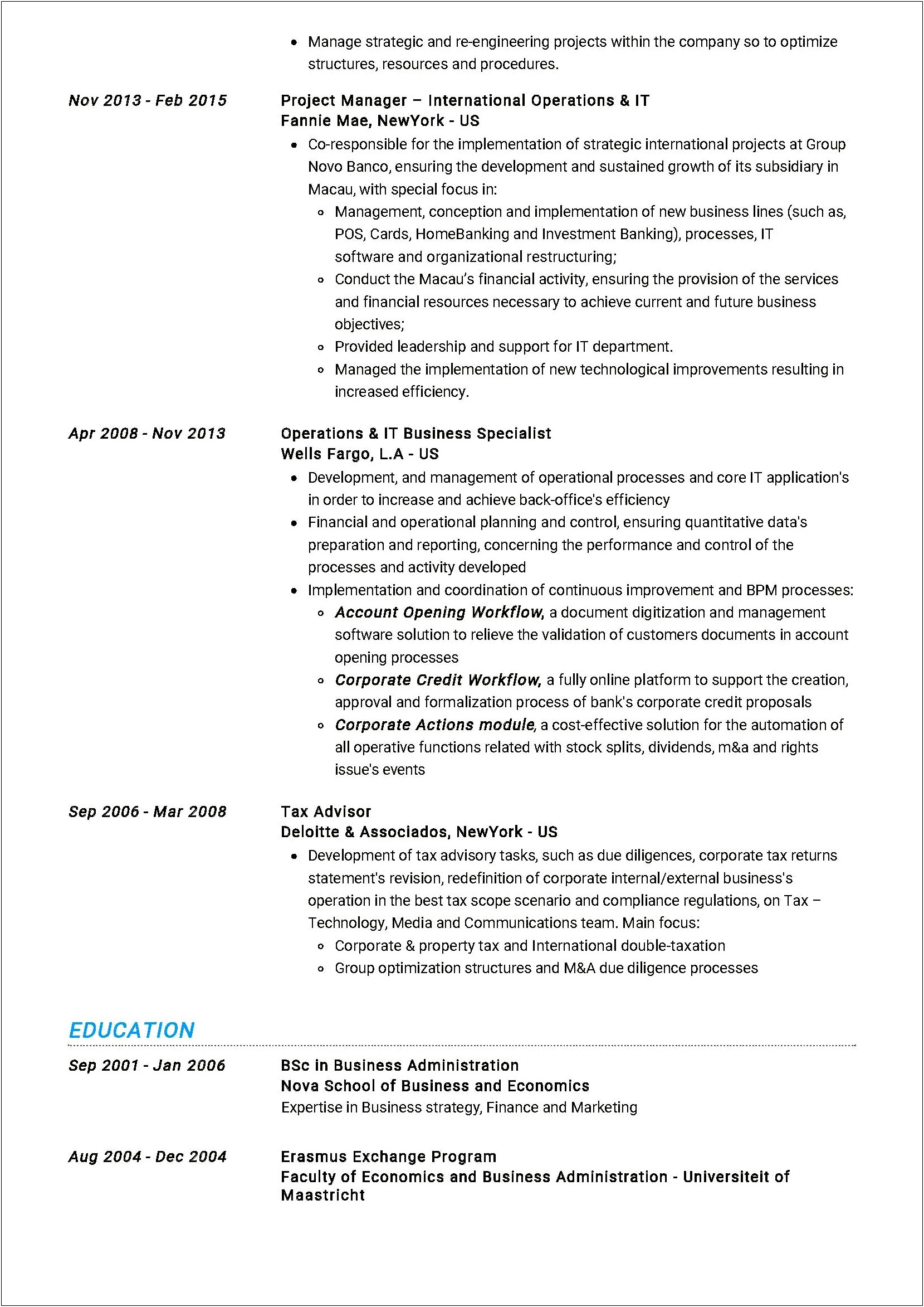 Project Manager Resume Information Technology