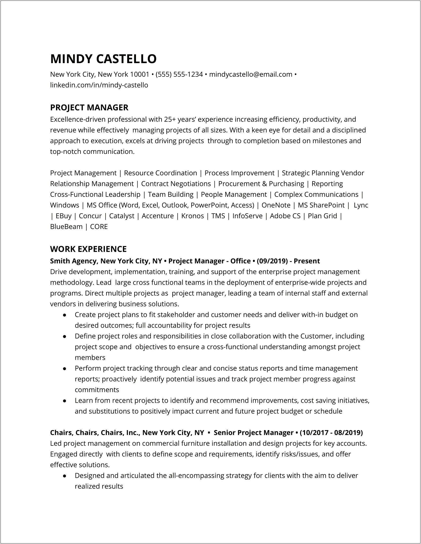 Project Manager Resume Skill Set