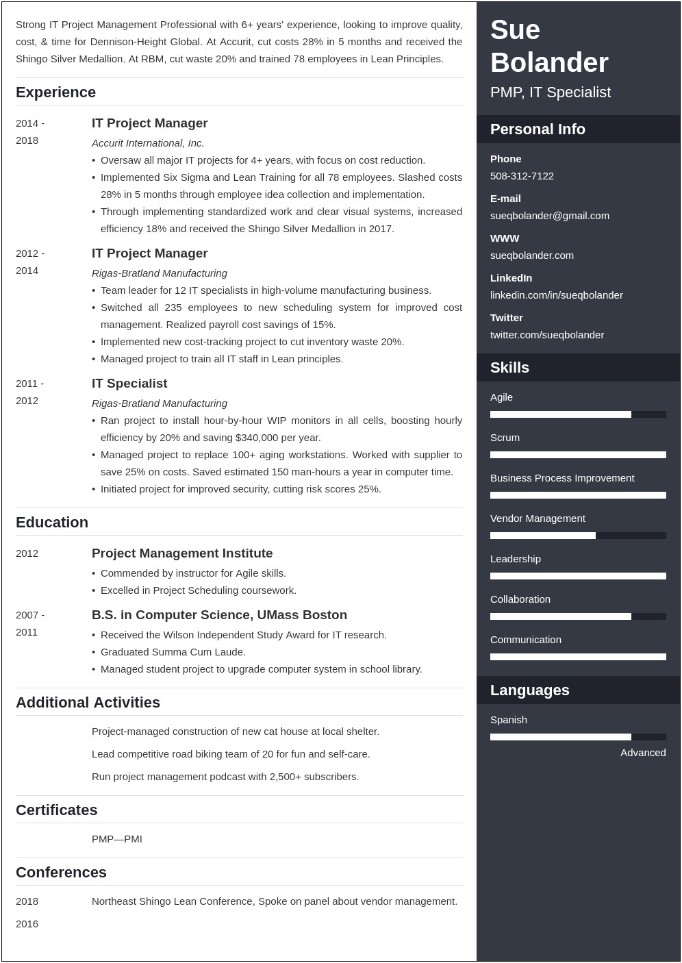 Project Manager Resume Template 2017