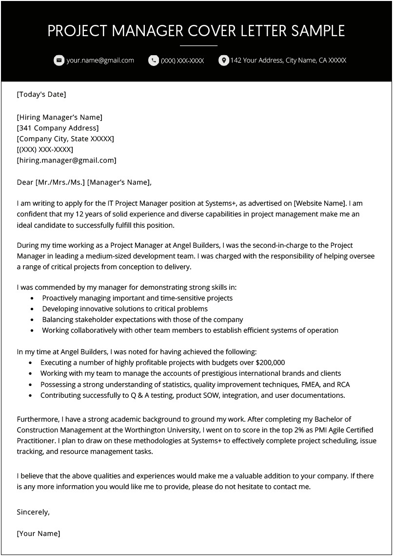 Project Manager Resume Template Australia