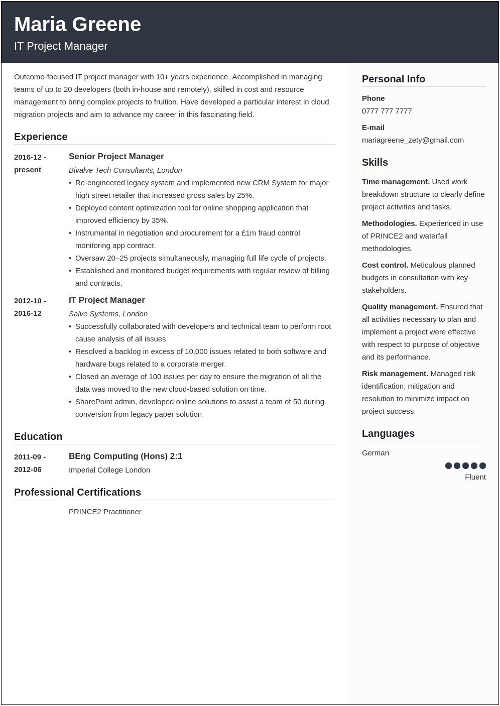 Project Manager Resume With Office 365 Implementation