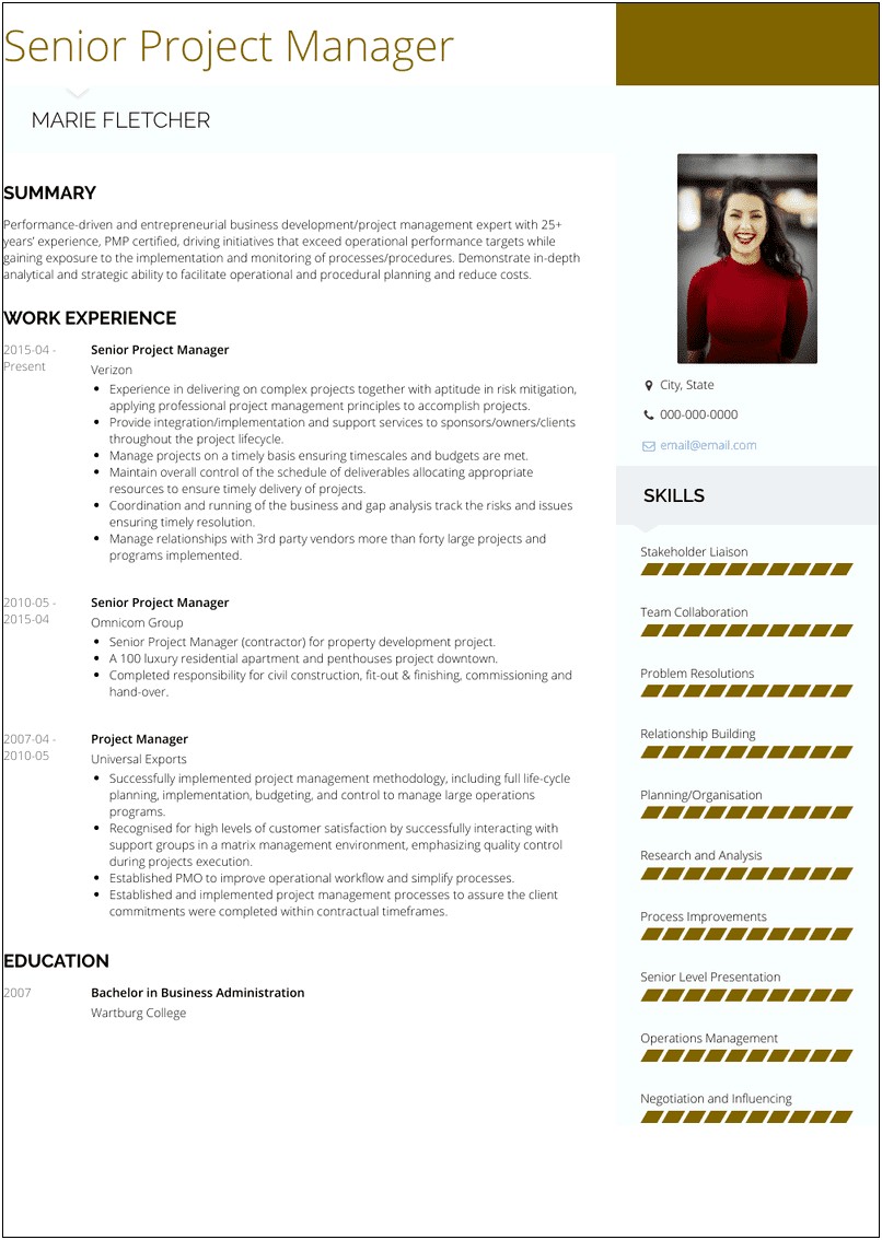 Project Manager Sample Resume Template