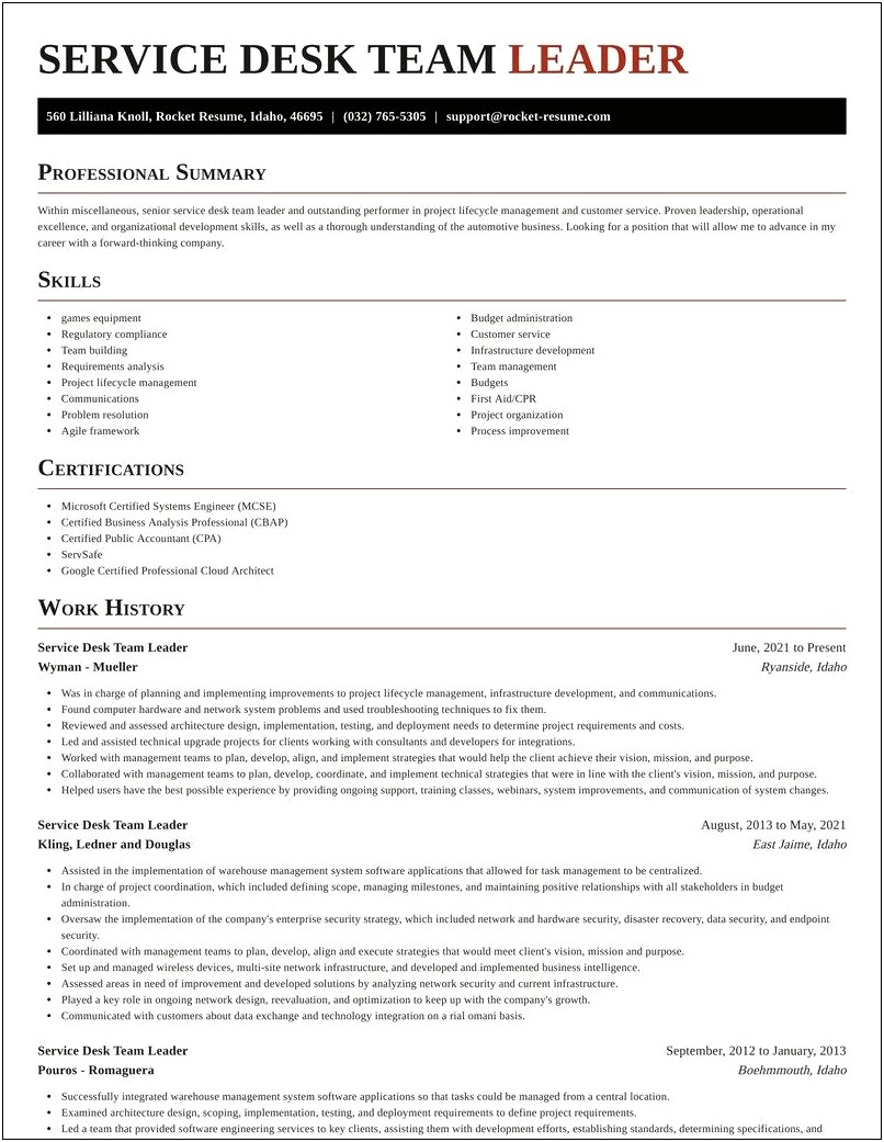 Project Manager Team Lead Resume