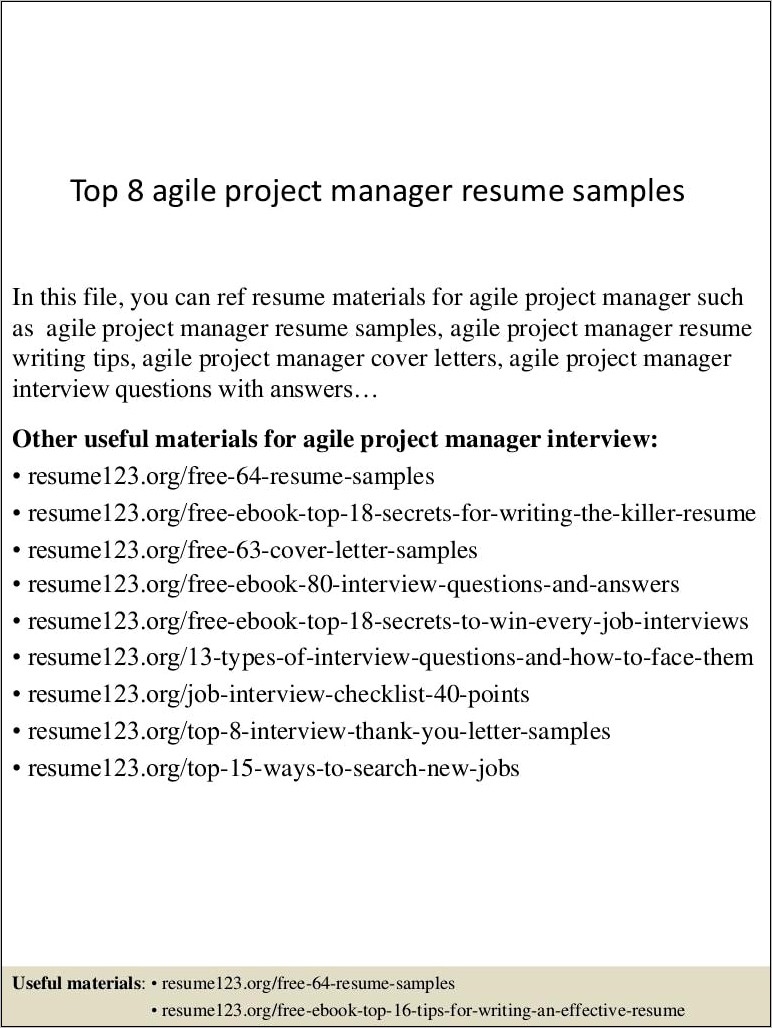 Project Manager Top Resumes Example